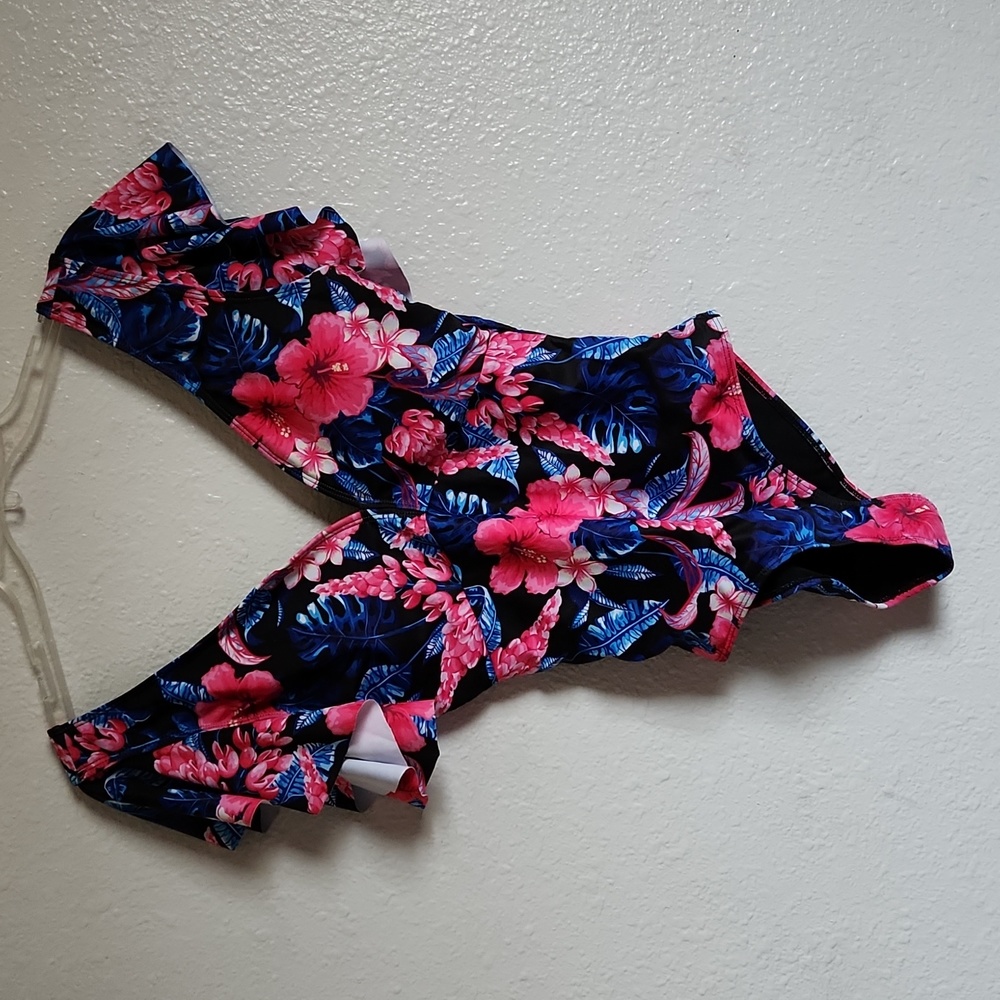 Deep Plunge Floral One Piece Swimsuit